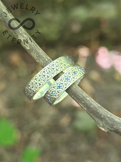 Celtic Knot Sterling Silver Wedding Ring Set: Viking Style Bands - Etsy