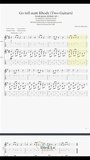 Go Tell Aunt Rhody (Shinichi Suzuki guitar method, vol. 1) for Two guitars