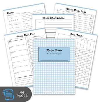 Recipe Binder | 46 Page Meal Planner | Cooking Organizer Bundle