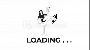 Cocktail party black and white loading animation. Arab woman with margarita glass outline 2D cartoon character 4K video loader motion graphic. Young adult having fun with drink waiting animated gif