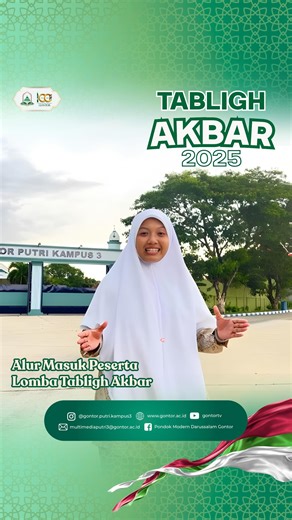 Gontor Putri Kampus 3 on Instagram: "Selamat datang para peserta Lomba Tabligh Akbar di Gontor Putri Kampus 3 Ikuti alur menuju lokasi perlombaan sesuai panduan yang telah ditentukan. Semoga setiap langkah dan karya menjadi bagian dari dakwah yang penuh keberkahan. ✨ Hadirilah puncak perlombaan pada malam Tabligh Akbar bersama Ustadz @salimafillah_official pada 4 November 2025. #TablighAkbarGP3 #LombaGontorPutri3 #SemarakDakwah"