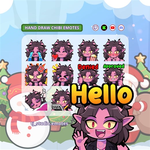 Twitch and Discord Emotes | Chibi | Badges | Animated on Instagram: "#emotes #twitch #twitchemotes #subbadges #Commission #discordemotes #Sticker #emoteforstreamer #streamers #chibiemotes #customemotes #anime #chibi #emoteartist #badges #animeemotes #commissionemotes #vtubers #mascot #Christmas #chrismasemotes"