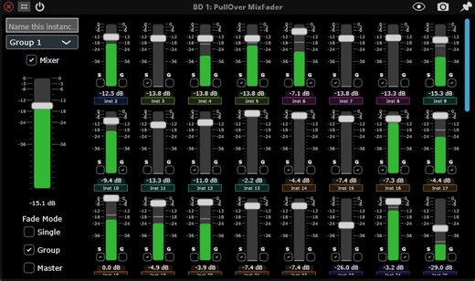 PullOver MixFader (now with Mixer Panel!) by Interloud Audio - Advanced Headroom-Preserving Mixer Plugin VST3