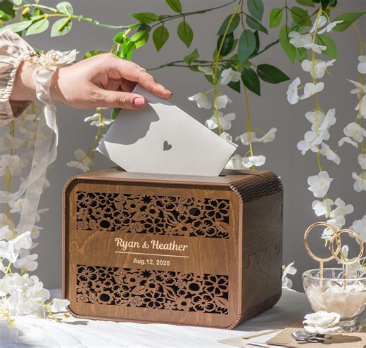 Personalized Wedding Card Box, Custom Wooden Drop Box With Slot for Cards and Envelopes - Etsy