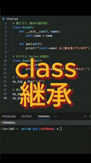 【Python上級への一歩】クラスの「継承」でコードを賢く再利用！ 🧬#Python初心者 #プログラミング学習 #エンジニア #オブジェクト指向 #python入門