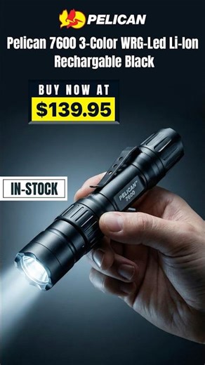 In Stock | Pelican 7600 3-Color LED Rechargeable Flashlight – Black | Authorized Distributor | KPaul