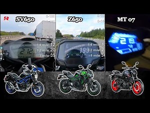Suzuki SV650 🆚️ Kawasaki Z650 🆚️ Yamaha MT 07 | Stock Acceleration Top Speed