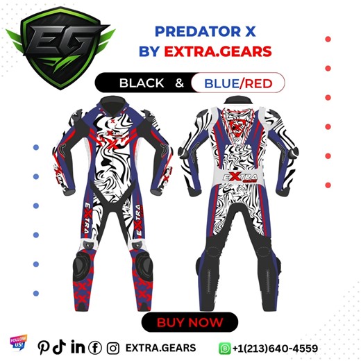 Extra Gears on Instagram: "🏍️ Introducing the Predator X Racing Suit! 🏁 Unleash your inner speed demon with Predator X, the ultimate custom leather motorbike suit designed for maximum protection, style, and performance. Crafted for professional riders and enthusiasts alike, this suit features reinforced armor, premium leather, and an aggressive design that turns heads on every track and street ride. Gear up. Ride fast. Ride safe. Available now for USA riders who demand quality, c