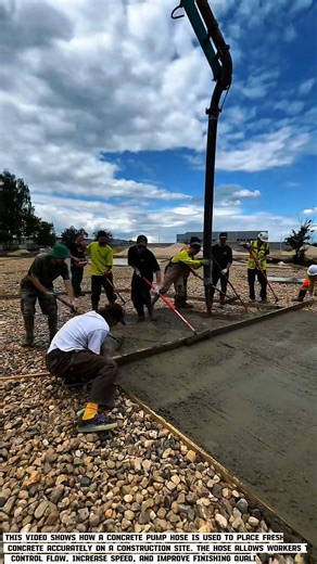 “Perfect Concrete Pouring Technique Using a Concrete Pump Hose – Satisfying Construction Work”