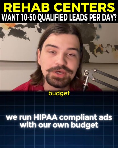 REHAB CENTERS - How many more leads can your admissions teams handle? With our Pay-Per-Lead System you pay a flat service fee ONLY when we generate you qualified leads that meet your intake criteria... We can start sending you 10-50 qualified leads per day in the next 3 days with: ✅ No monthly retainers ✅ No long-term contracts ✅ No risking budget on ads ✅ All leads are exclusive to your centers How it works: We run HIPAA compliant advertising campaigns for your center with our own budget - and 