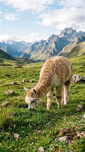 Alpaka Menikmati Rumput Segar di Pegunungan Andes 🦙 #Alpaka #Hewan #Satwa