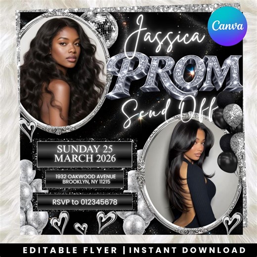 Prom Send Off Invitation Template, Editable Canva Flyer, Prom Party Invite, DIY text, Instant download