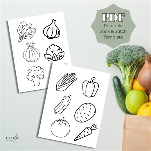 Vegetable Stick and Stitch PDF Template, Beginner Hand Embroidery Patterns, Printable Veggie Embroidery Designs, Easy Calm Stitch Download - Etsy