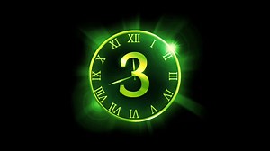 Animation text countdown from 5 to 1 isolate on black background.