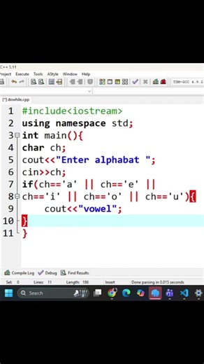 Check Vowel or Consonant in C++ | Simple Program | #Shorts