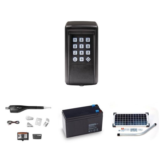 Mighty Mule Digital Keypad, 10-Watt Solar Panel Kit, 12-Volt Battery and Light Duty Single Swing Gate Opener Combo - The Home Depot
