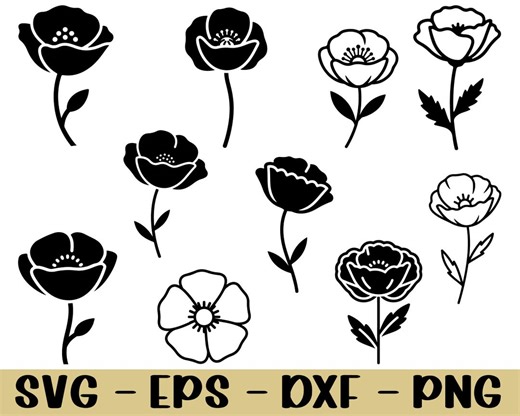 Poppy Flowers Svg, Poppy Flowers Silhouette, Dxf, Png - Etsy