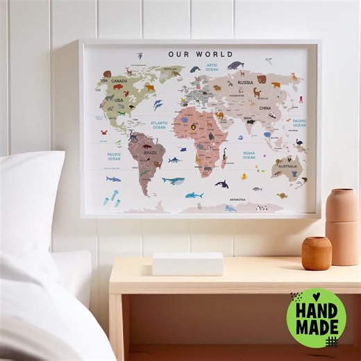 Printable World Map Poster With 80  Animals: Classroom Decor, Nursery Wall Art, Kids Room Educational Poster - Etsy Australia