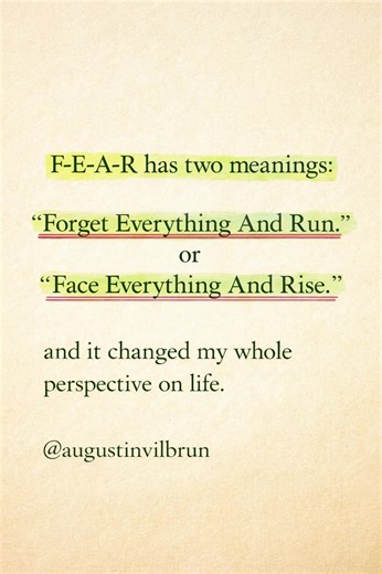 FEAR Has Two Meanings — The Choice Is Yours Fear can either stop you or shape you. You can run from it… or rise through it. Every challenge is an invitation to grow stronger. What you choose today defines who you become tomorrow. — @augustinvilbrun Hashtags: #FaceYourFear #RiseAbove #MindsetShift #PersonalGrowth #MotivationDaily