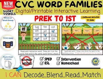 Decode, Read, & Match | C-V-C Words (Interactive Game) Prek-1st