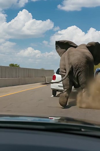 On a busy highway, an elephant attacked several cars and even destroyed one of them: people were terrified until they discovered the real reason behind the animal’s strange behavior 😱😲 Under the scorching sun, traffic suddenly came to a halt. Drivers were honking, some leaning out of their windows — in the middle of the road stood a massive elephant. It flapped its ears nervously and suddenly struck a white car with its trunk. The bumper cracked, people panicked, tried to reverse, some screame