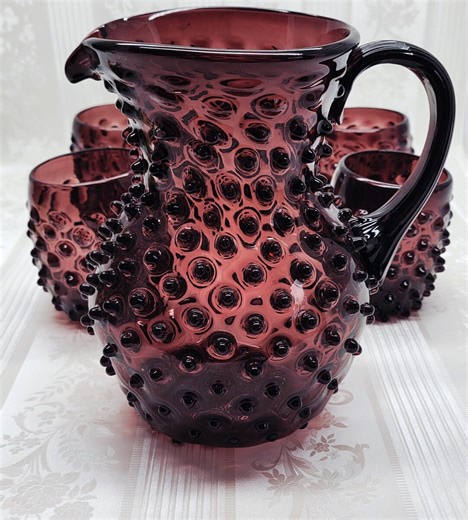 Vintage Purple Hobnail Glass Pitcher and Glasses Set – Art Glass Servingware - Etsy