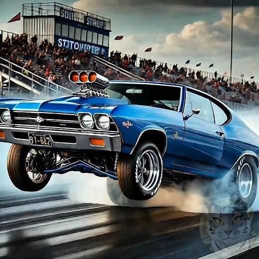 #Pixverse 1968 Chevelle Drag Car Extreme High Wheelie! Wheel Stander Performance at the Race Track