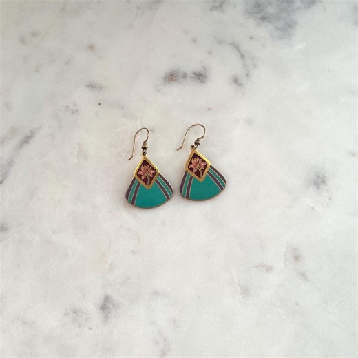 Vintage Laurel Burch Enamel Lotus Dangle Earrings - Etsy