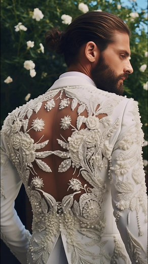 A Back Story Collection In the world of men's wedding attire, the front has always been king. But the charm of a wedding day look extends far beyond the front facade. This new collection is putting the back on center stage. From the altar to the aisle, every step the groom takes will now be a work of art, with its high-detail craftsmanship and captivating rear view. #wedding #weddingfashion #weddingday #aifashion