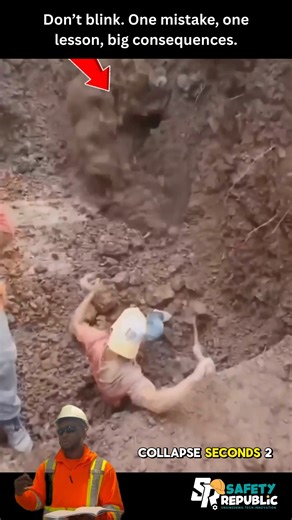 ⚠️ Excavation Safety | A Serious Reminder Two workers were inside an excavation when the soil suddenly collapsed, trapping one of them under the ground. Incidents like this show how quickly excavation hazards can turn fatal. 🦺 Critical Safety Controls: • Proper shoring or sloping • Soil stability assessment • Safe work procedures and competent supervision 👉 Plan before you dig. 👉 Protect lives, not just progress. 👉 Follow @safety_republic & backup @safety_bandit 📺 YouTube: Safety Republic #