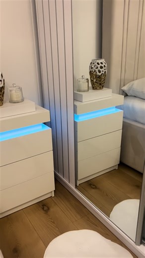 The bedside tables you didn’t know you needed Offering the best of both worlds Storage 4draws ✅ LED lights ✅ Sleek high gloss finish ✅ #bedroom #bedsidetables #ledlights #bedroomdesign #interiors