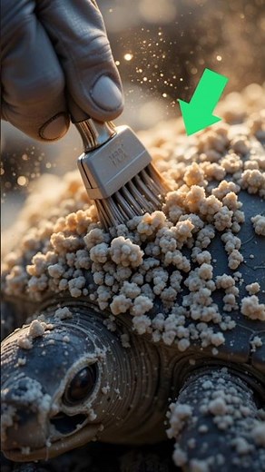 Barnacles removing from turtle by rescue team #rescue #turtle #barnacles
