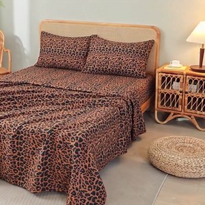 LifeTB Leopard Cheetah Printed California King Sheets Set, Cooling Soft Microfiber Brown Leopard Bedding Sheets with 16" Deep Pocket, 4 Piece Vintage Animal Cheetah Pattern Bed Sheets & Pillowcases