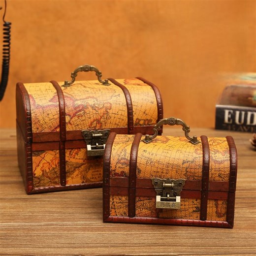 Retro Children's Treasure Chest Storage Box with Lock Password Box Elegant Jewelry Box Hidden Treasure Small Box Wooden Box | Lazada