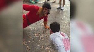 Disney villain 'Gaston' owns guest in push-up contest