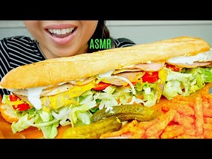 ASMR GIANT Ham, Turkey, Roast Beef Sandwich + American Cheese ~2 Footer😮 + Cheetos Mukbang suellASMR