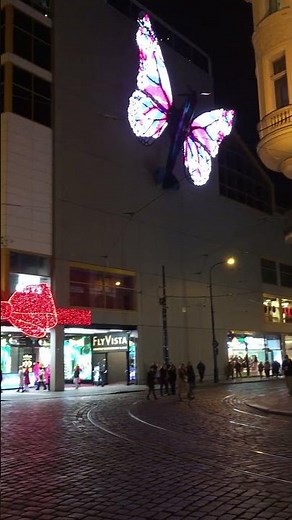 Prague’s Máj Mall at Night: Flying Butterflies, Černý Sculptures & Christmas Glow #prague #czech