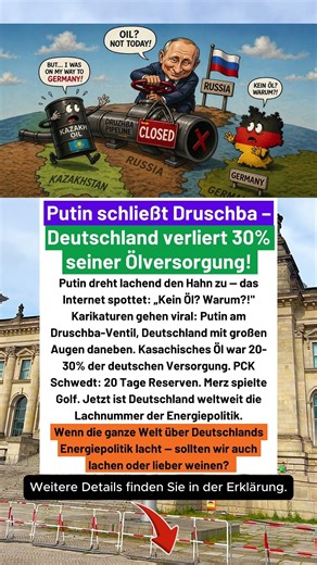 Putin dreht Deutschland den Ölhahn zu — Druschba-Pipeline geschlossen,20 Tage Reserven! #deutschland