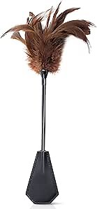 Sex Tickler for Bedroom Play, Faux Feather BDSM Crop for Spanking, Feather Ticklers Teaser Adult, Sex Toy for Couples 15" Brown