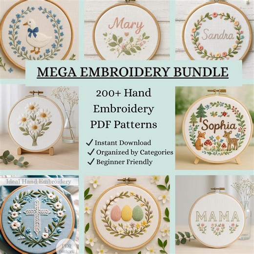 200+ Hand Embroidery Patterns Bundle PDF – Floral, Baby, Seasonal Designs – Lifetime Access & Free Updates - Etsy