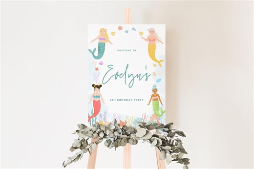 Editable Mermaid Birthday Party Welcome Sign, Custom Sign, Under the Sea Themed, Digital Template, Party Decor, Printable 226 - Etsy