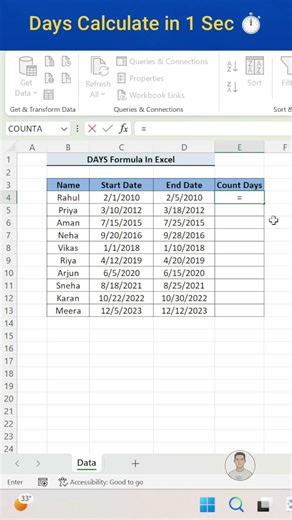 Calculate Days Between Dates in Excel (Easy Trick)