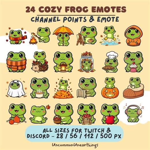 24 Cozy Frog Emotes Pack | Autumn Fall Kawaii PNG | Twitch Discord Vtuber Stream Assets | Cottagecore Channel Points Stickers - Etsy UK