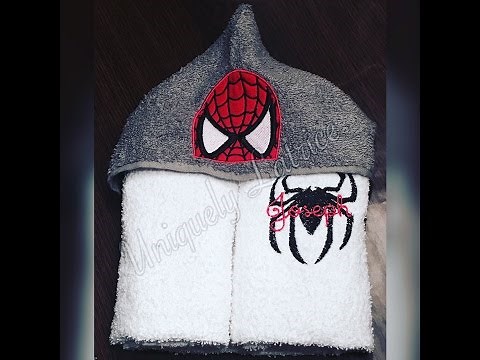 How to embroider Spiderman hooded towel with pe500 machine