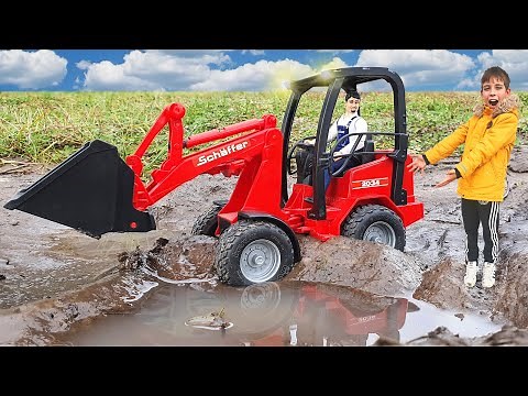 Story about Bruder Schaffer Excavator Loader, Tractor Claas and Truck Mack