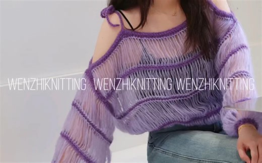 手工DIY钩针马海毛套头露肩罩衫