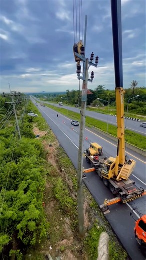 💥 Removing a 12.20m Electric Pole! 🚜⚡ | Utility Work #PowerPoleRemoval #UtilityLineman #LinemanWork