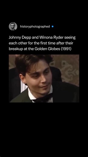 647K views · 10K reactions | This is thought to be the first post-breakup encounter between Johnny Depp and Winona Ryder that captures a glance shared at the 1991 Golden Globes while they were still engaged. Their actual painful breakup occurred two years later in 1993, driven by intense media scrutiny of their relationship. Credit: @nbc | History In Pictures | Facebook