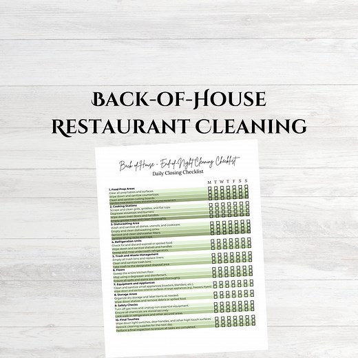 Restaurant Cleaning Checklist, Daily Kitchen Cleaning Schedule, Commercial Restaurant BOH Cleaning, Back of House Daily Cleaning, Closing - Etsy