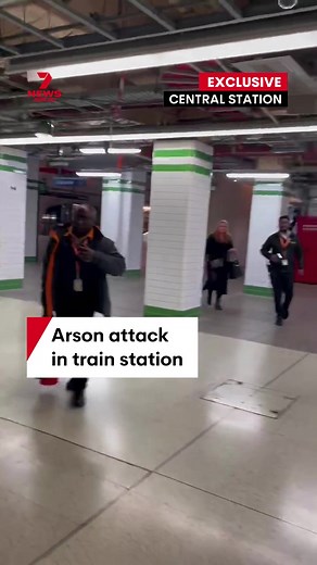 An arsonist has set fire to warning signs inside Sydney's Central Station. Staff armed themselves with fire extinguishers to put them out. The firebug vanished before police arrived and remains on the run. #fire #arson #train #central #sydney